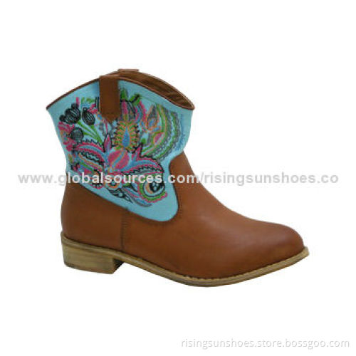 Women's trendy ankle boots, leather-look, PU upper, military style
